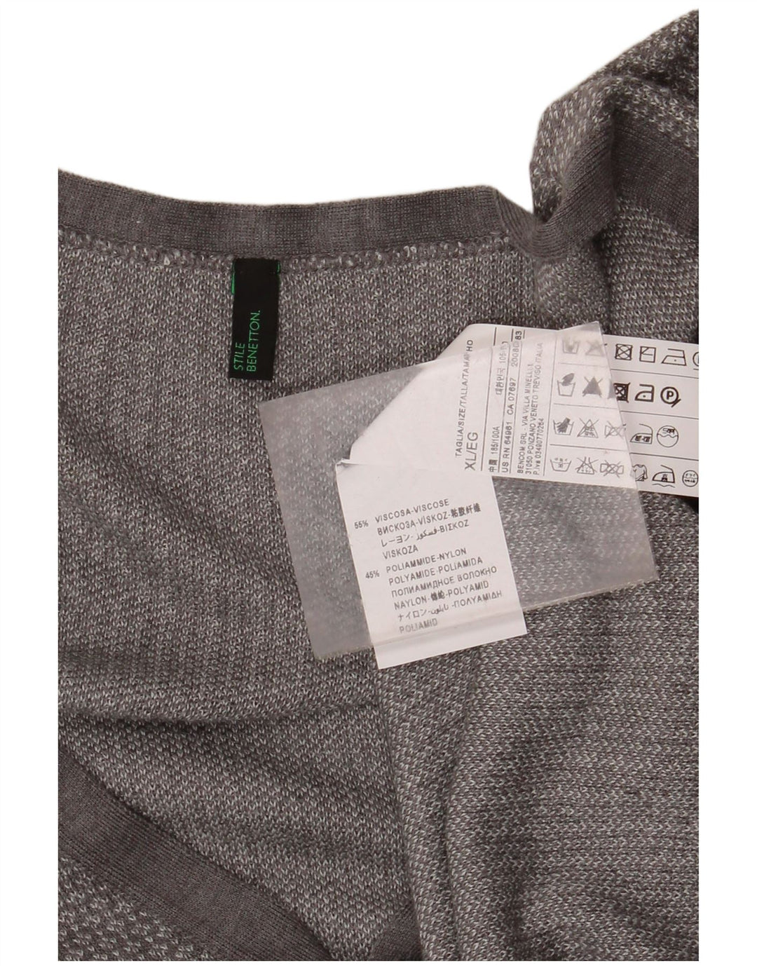 BENETTON Γυναικείο πουλόβερ ζακέτα UK 18 XL με γκρι φλύκταινες βισκόζη