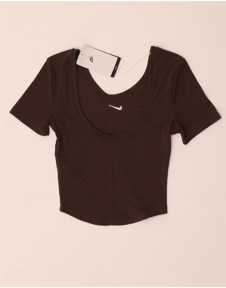 Γυναικείο T-Shirt Nike τοπ UK 4 XS καφέ πολυεστέρας