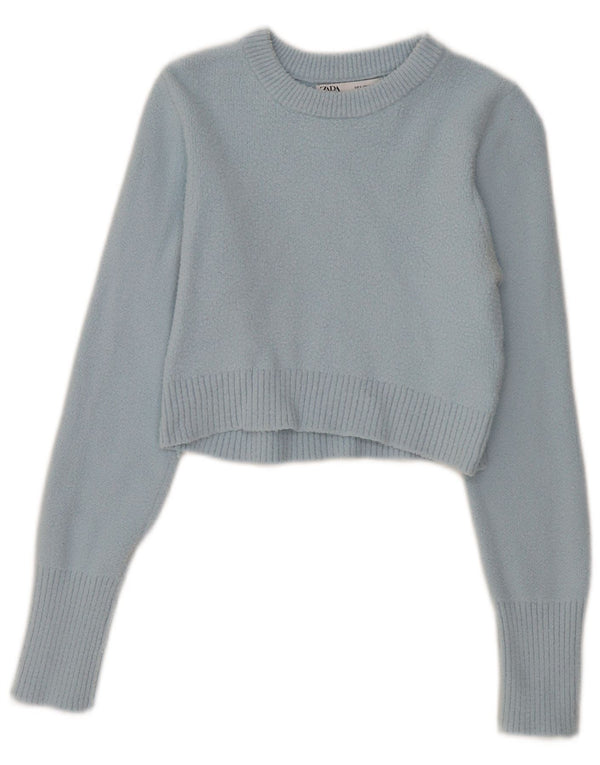 Γυναικείο πουλόβερ ZARA Crop Boat Neck Jumper UK 8 Small Blue