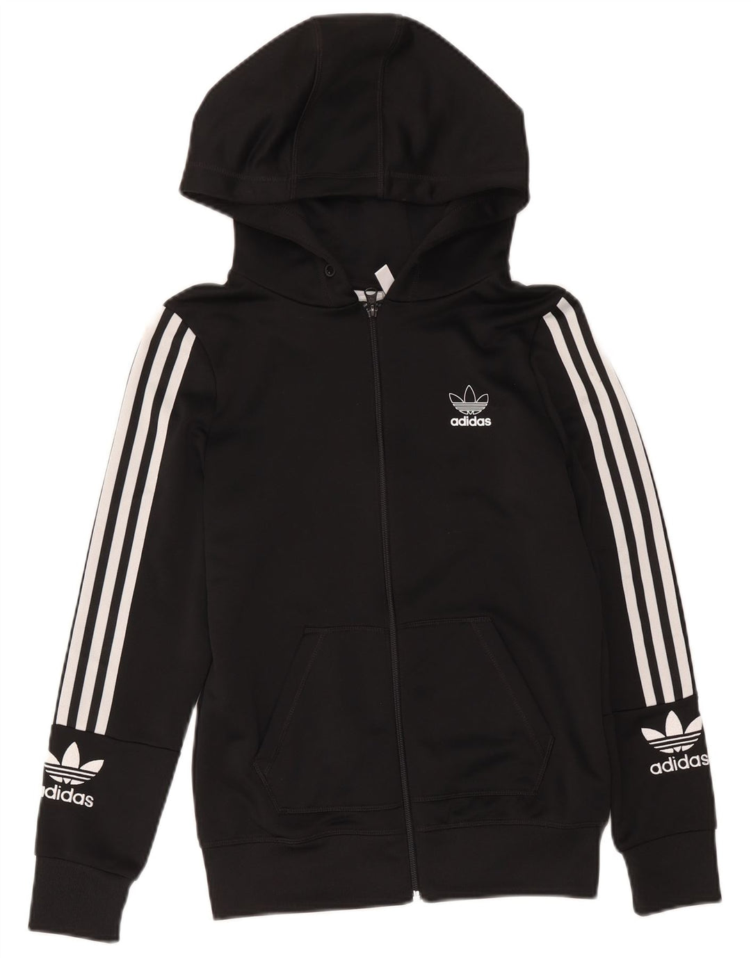 Γυναικείο πουλόβερ με κουκούλα με φερμουάρ Adidas UK 14 μεσαίο μαύρο πολυεστέρα