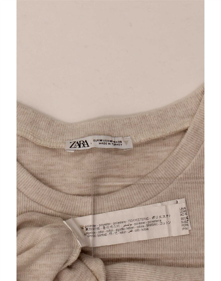 Zara Γυναικείο T-Shirt Crop Top UK 12 Medium Beige Polyester