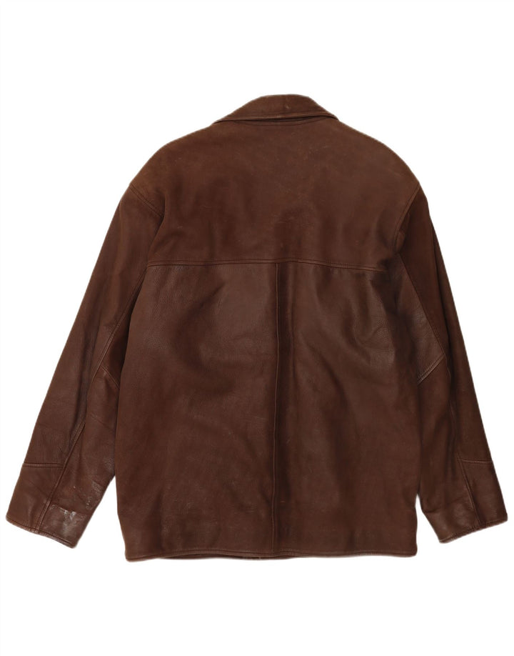 Vintage Ανδρικό Loose Fit 3 Κουμπιά Δερμάτινο Μπουφάν UK 38 Μεσαίο Καφέ