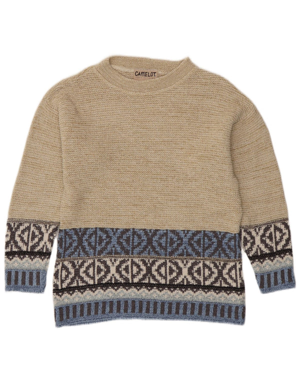 Camelot Γυναικείο πουλόβερ με λαιμόκοψη UK 10 Small Beige Geometric