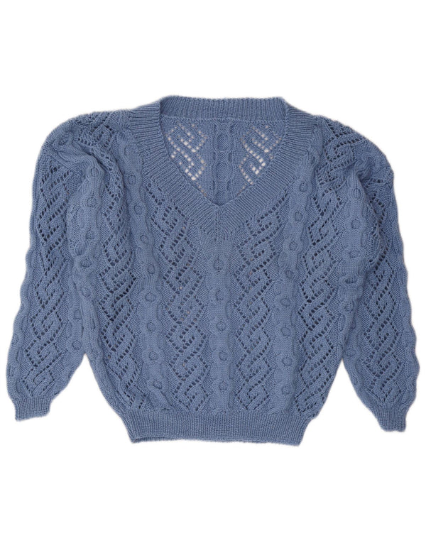 Vintage γυναικείο πουλόβερ με λαιμόκοψη UK 16 μεγάλο μπλε