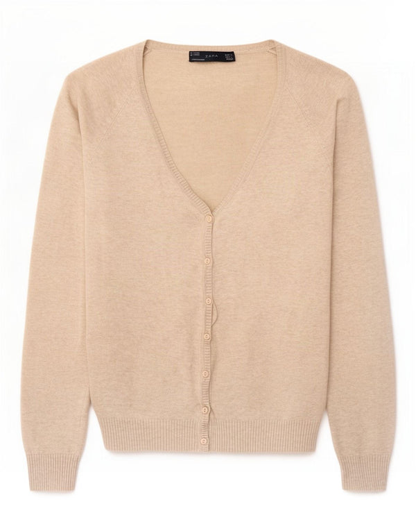 Zara Γυναικεία Ζακέτα Crop UK 14 Large Beige Βαμβακερό