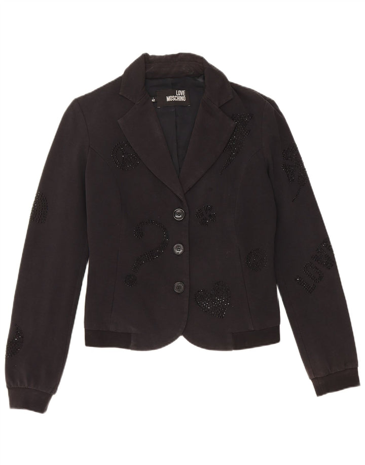 Moschino Γυναικείο Μπουφάν Blazer με 3 κουμπιά Crop Graphic UK 10 Small Black