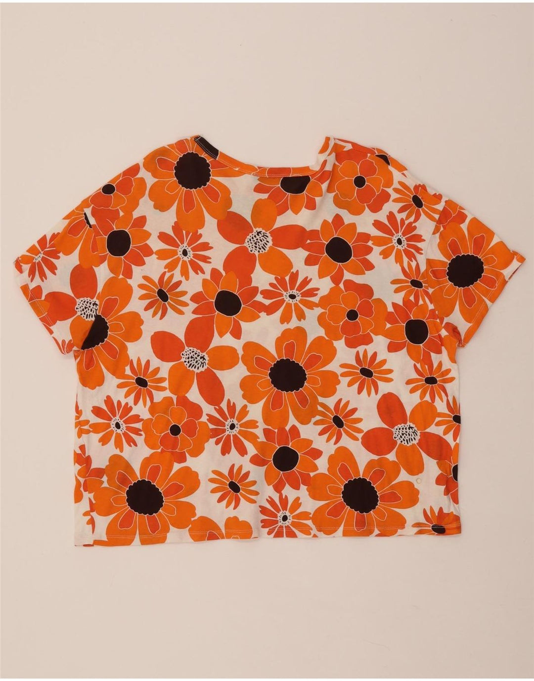 Γυναικείο T-Shirt ZARA Top UK 16 Μεγάλο Πορτοκαλί Floral