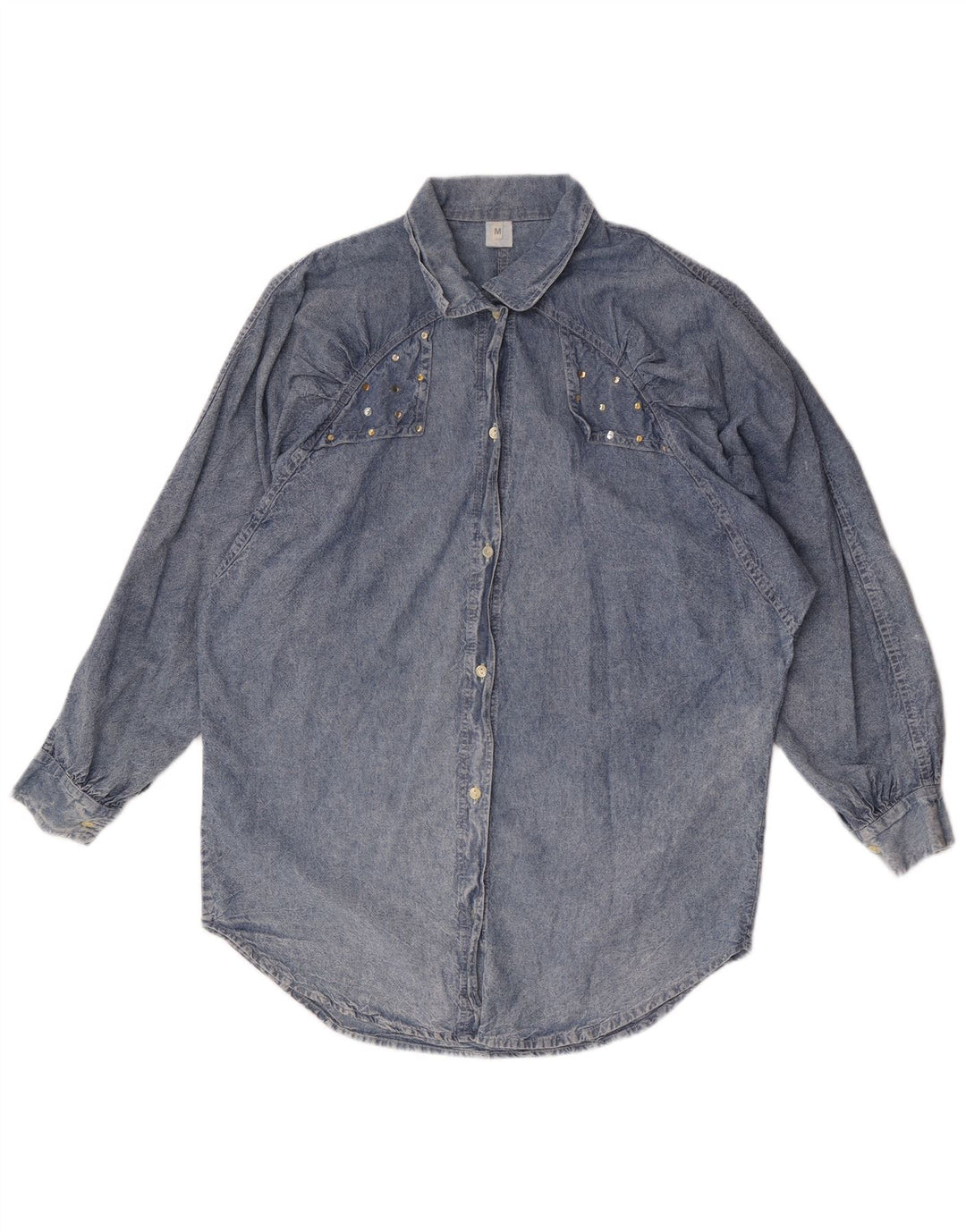 Vintage γυναικείο oversized τζιν πουκάμισο UK 14 μεσαίο μπλε βαμβακερό