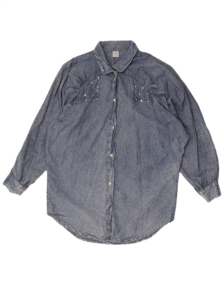 Vintage γυναικείο oversized τζιν πουκάμισο UK 14 μεσαίο μπλε βαμβακερό