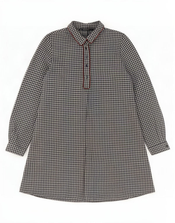 Zara Womens Long Sleeve A-Line Dress UK 10 Small Navy Blue Gingham