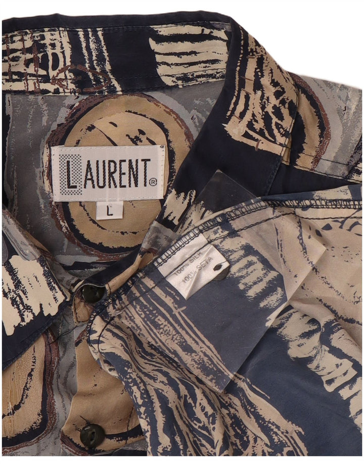 Ανδρικό κοντομάνικο πουκάμισο LAURENT Μεγάλο μπλε ναυτικό γεωμετρικό μετάξι