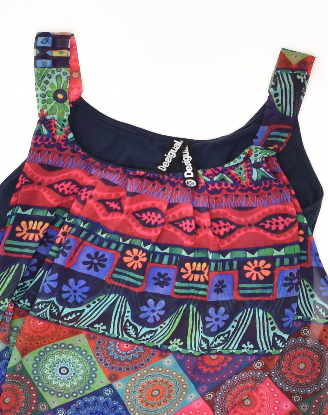 DESIGUAL Womens Crazy Pattern Shift Dress EU 36 Small  Navy Blue Cotton | Vintage Desigual | Thrift | Second-Hand Desigual | Used Clothing | Messina Hembry 