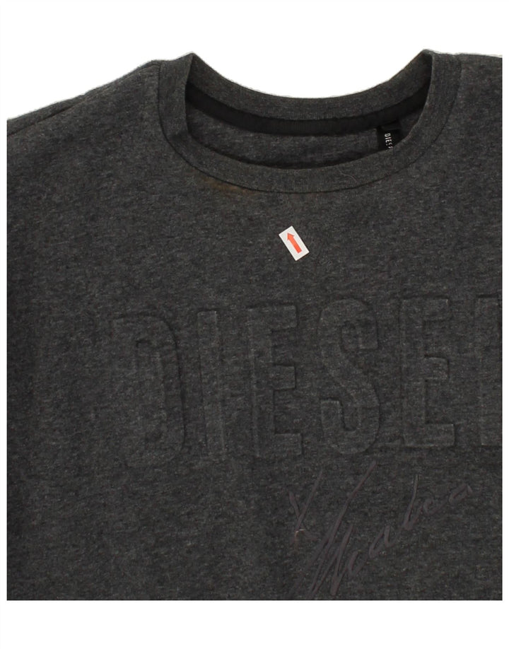 DIESEL Womens Graphic Crop Sweatshirt Jumper UK 14 Medium Grey Polyester Vintage Diesel and Second-Hand Diesel from Messina Hembry 