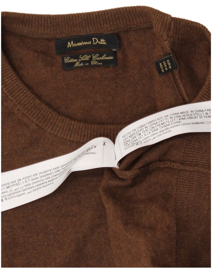 Massimo Dutti Ανδρικό πουλόβερ με λαιμόκοψη, μεσαίο καφέ βαμβακερό