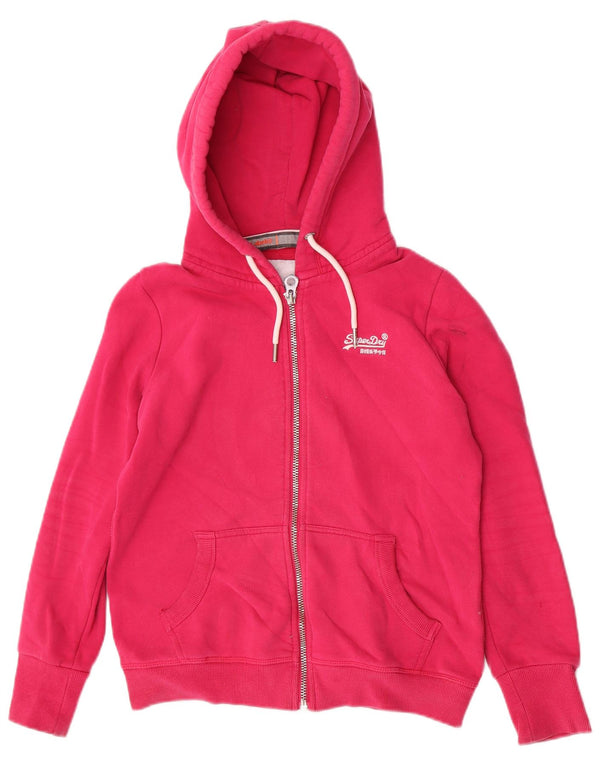Superdry γυναικείο πουλόβερ με κουκούλα με φερμουάρ UK 12 μεσαίο ροζ βαμβακερό