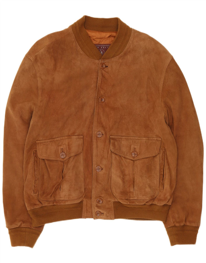 Vintage Ανδρικό Suede Bomber Jacket IT 54 2XL Καφέ Δερμάτινο