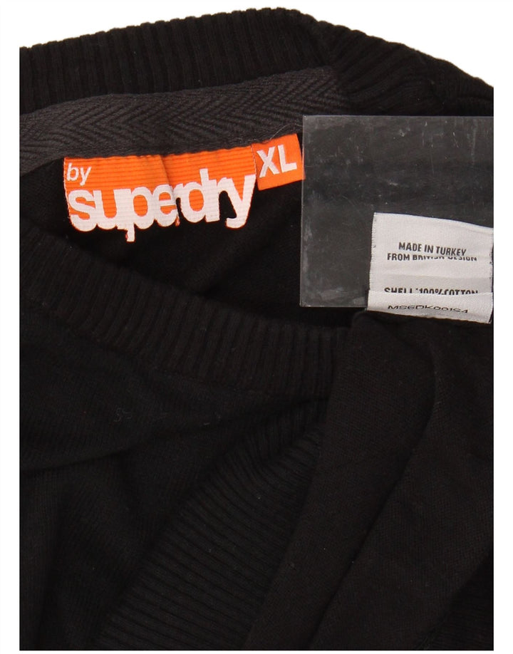 Ανδρικό πουλόβερ με λαιμόκοψη SUPERDRY XL Μαύρο βαμβακερό