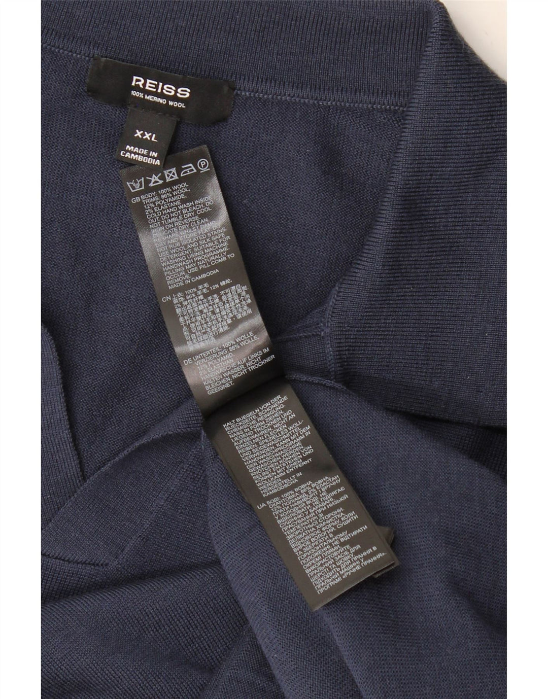 Ανδρικό κοντομάνικο πόλο πουλόβερ REISS με λαιμόκοψη 2XL Μαλλί Navy Blue