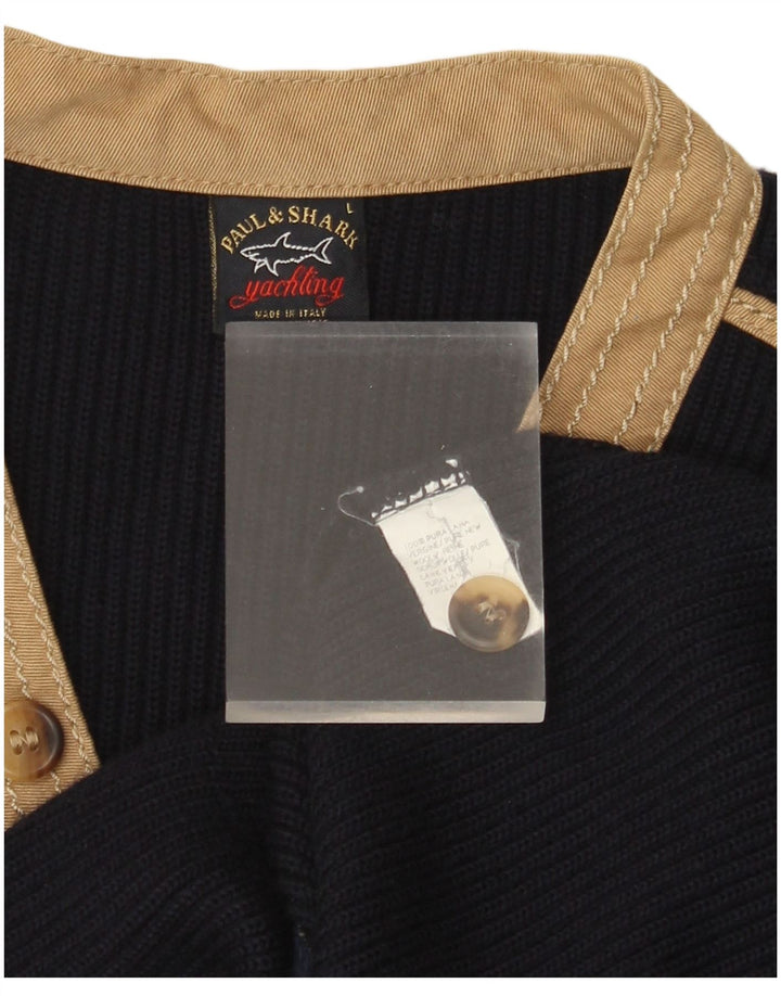 PAUL & SHARK Mens V-Neck Jumper Sweater Large Navy Blue Colourblock Wool