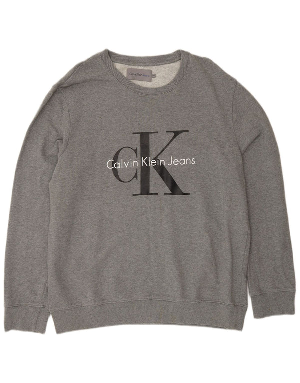 CALVIN KLEIN JEANS Ανδρικό γραφικό φούτερ Jumper 2XL Γκρι βαμβακερό