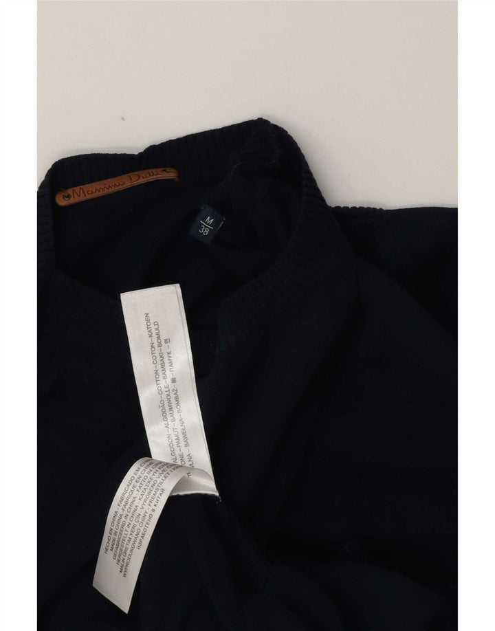 Massimo Dutti Ανδρικό πουλόβερ με λαιμόκοψη, μεσαίο μπλε βαμβακερό