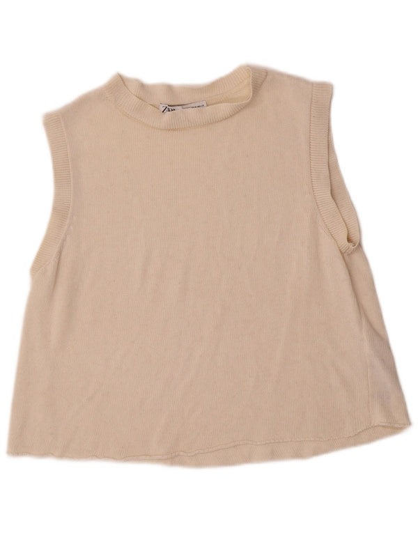 Zara Γυναικείο Γιλέκο Tank Top UK 10 Small Beige Acrylic