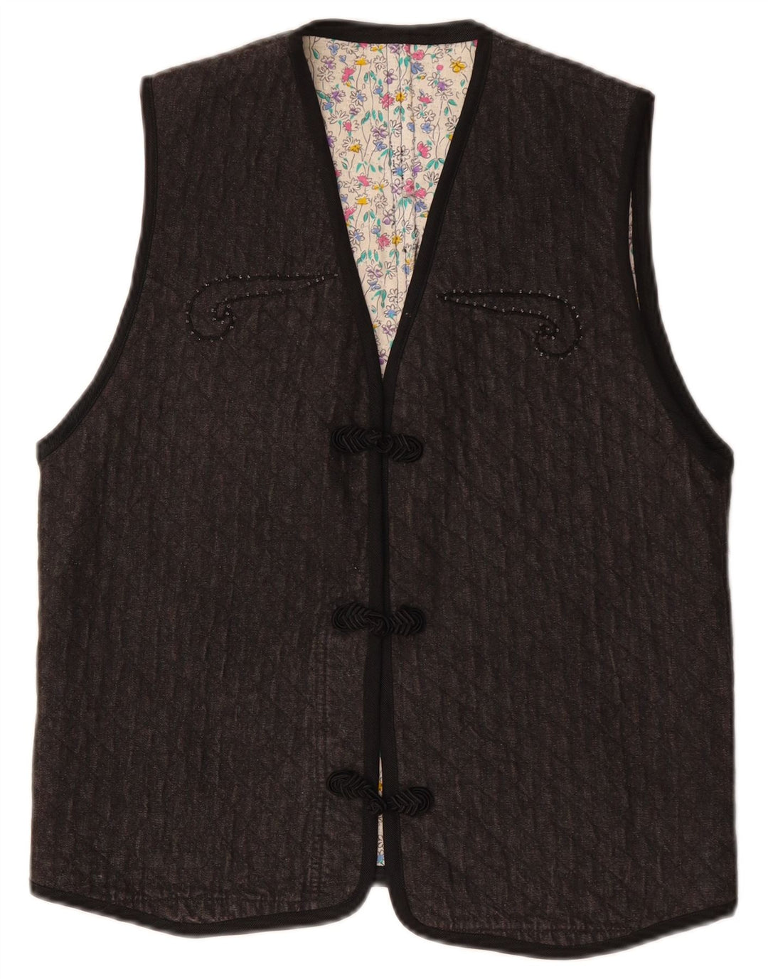 Vintage Γυναικείο Gilet UK 12 Medium Grey Paisley