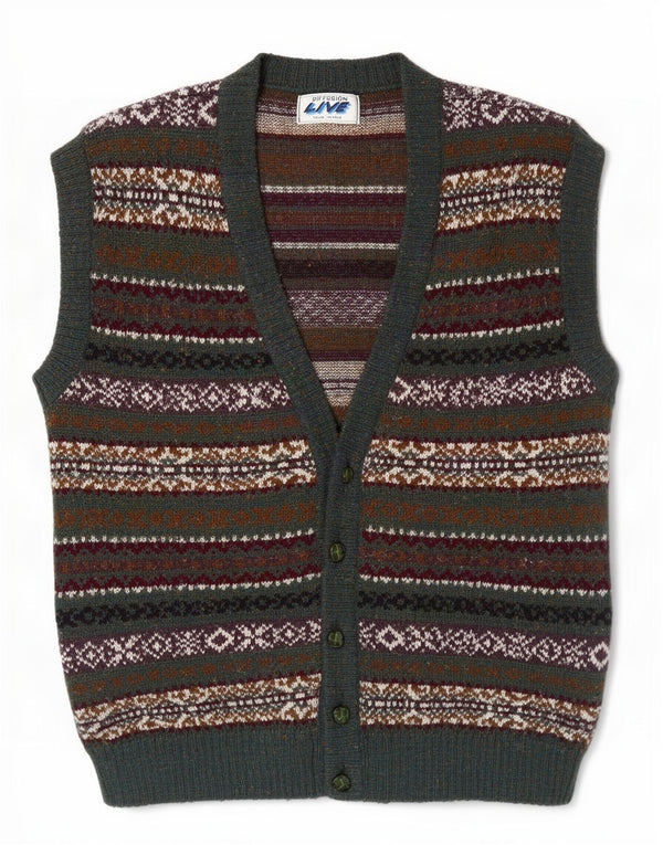 Vintage ανδρικό αμάνικο πουλόβερ ζακέτα XL Green Fair Isle