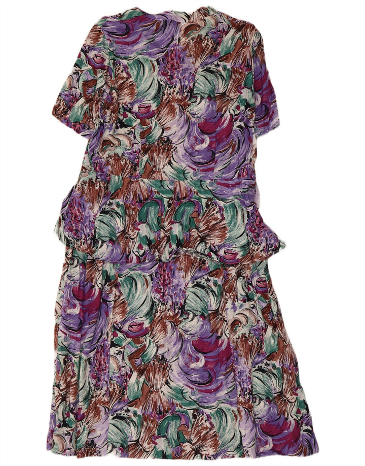 Vintage γυναικείο αφηρημένο μοτίβο Peplum φόρεμα UK 14 Medium πολύχρωμο