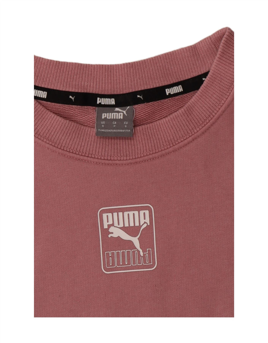 PUMA Womens Oversized Crop Sweatshirt Jumper UK 10 Small Pink Colourblock Vintage Puma and Second-Hand Puma from Messina Hembry 