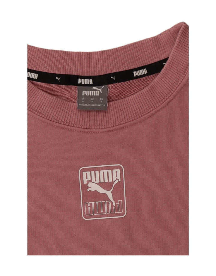 PUMA Womens Oversized Crop Sweatshirt Jumper UK 10 Small Pink Colourblock Vintage Puma and Second-Hand Puma from Messina Hembry 