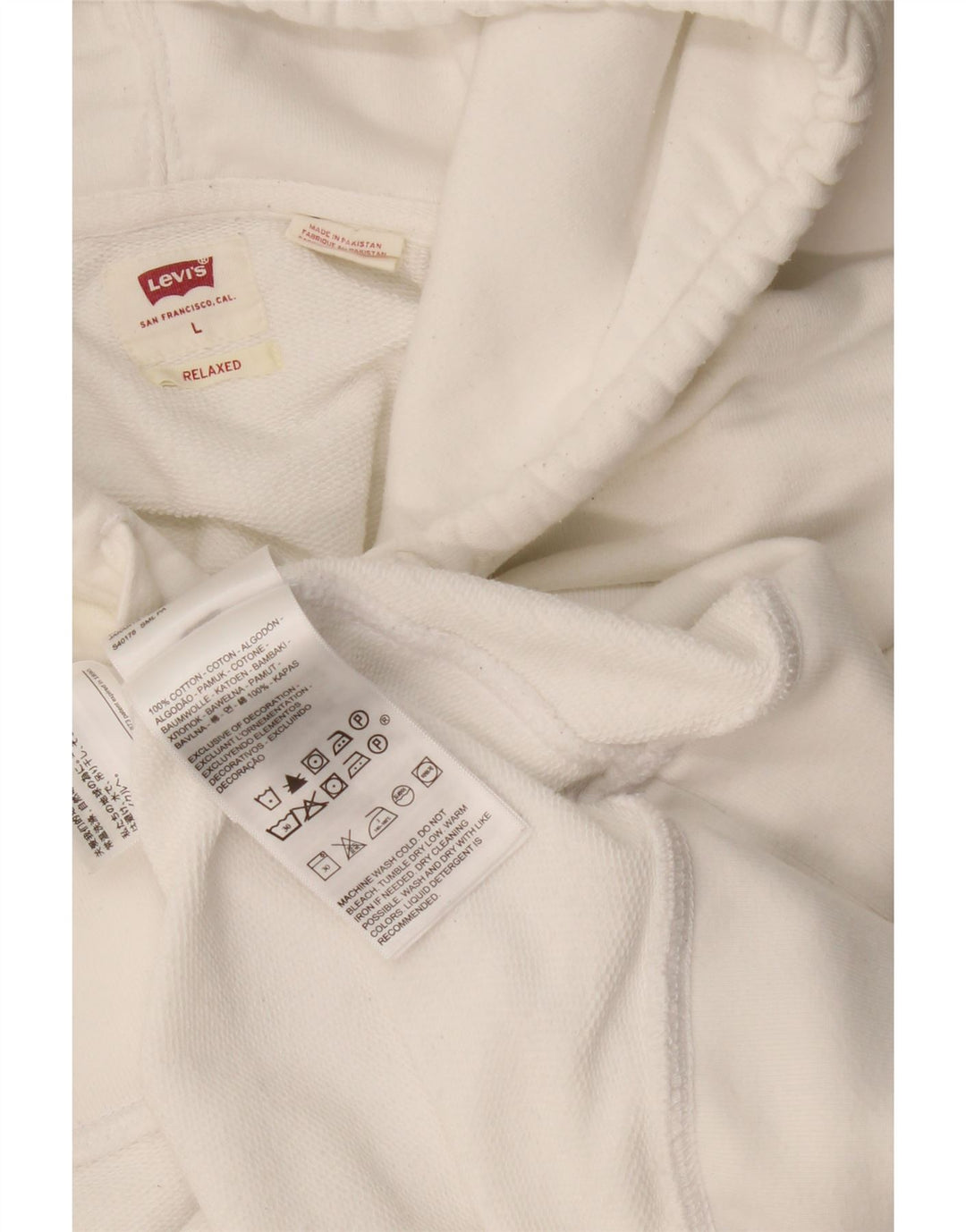 Levi's Mens Relaxed Hoodie Jumper Large White Cotton