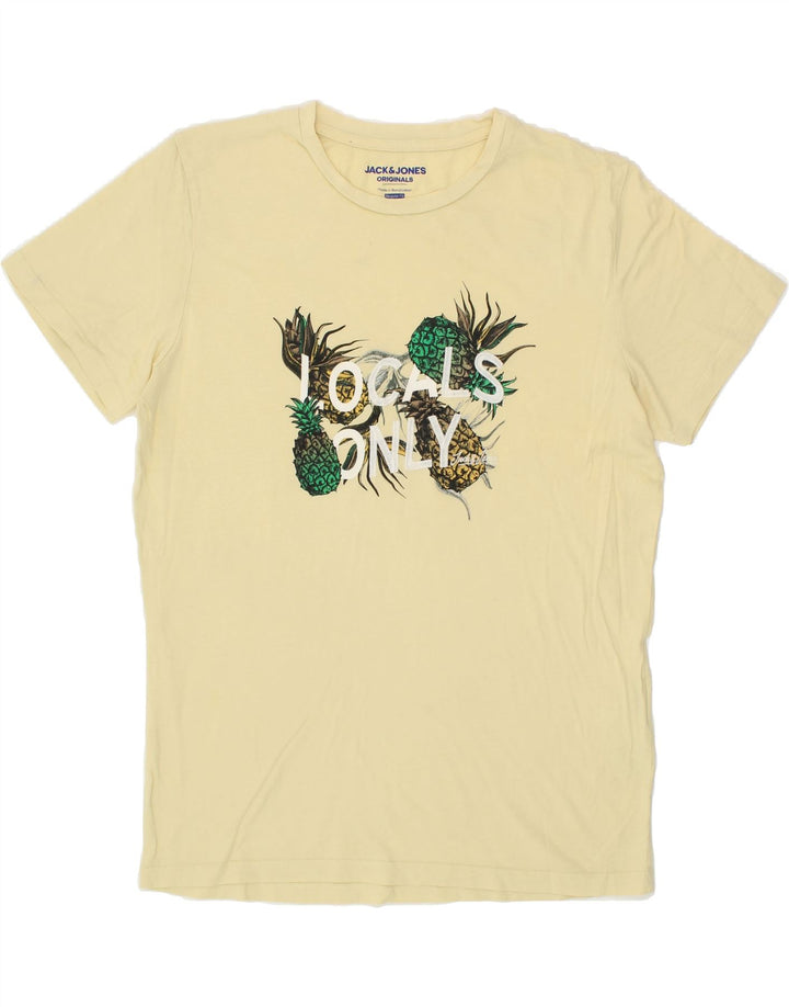 JACK & JONES Mens Regular Fit Graphic T-Shirt Top Medium Yellow Cotton Vintage Jack & Jones and Second-Hand Jack & Jones from Messina Hembry 