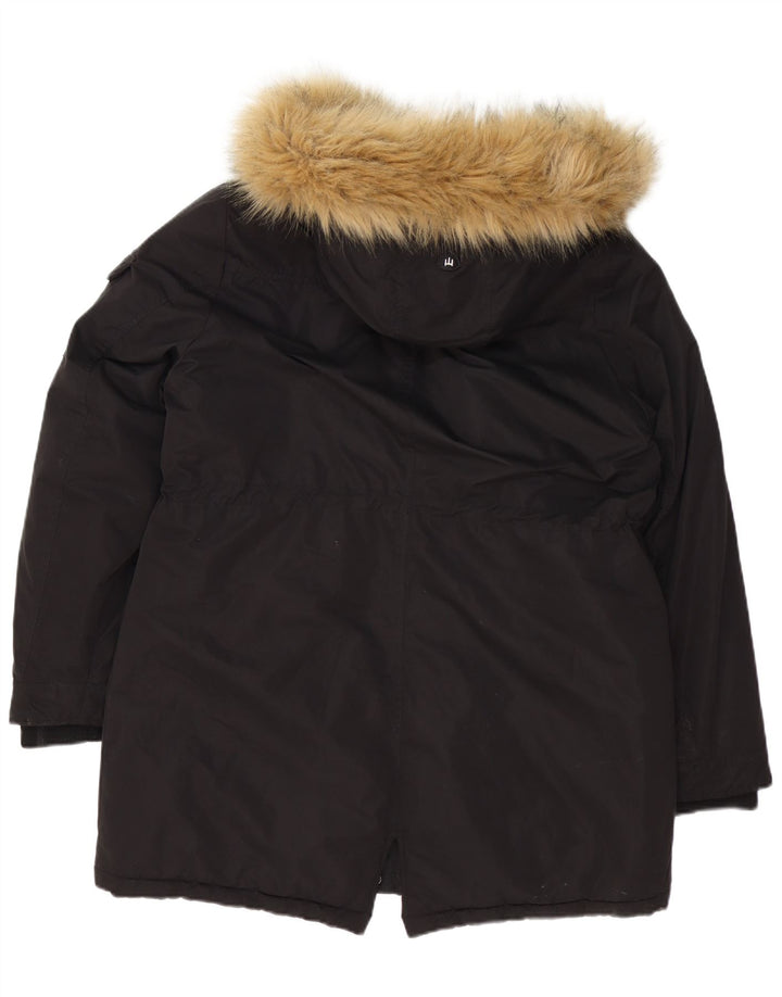 Superdry γυναικείο μπουφάν Parka με κουκούλα UK 16 μεγάλου μαύρου πολυεστέρα