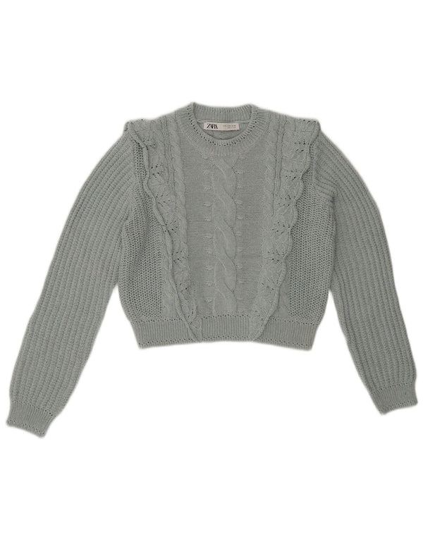 Γυναικείο πουλόβερ ZARA Crop Crop Neck Jumper UK 14 Medium Blue