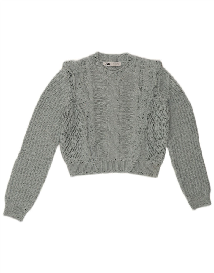 Γυναικείο πουλόβερ ZARA Crop Crop Neck Jumper UK 14 Medium Blue
