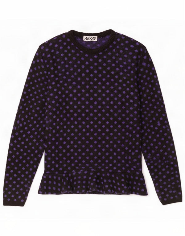 Vintage Γυναικείο Abstract Pattern Boat Neck Jumper πουλόβερ UK 14 Medium Black