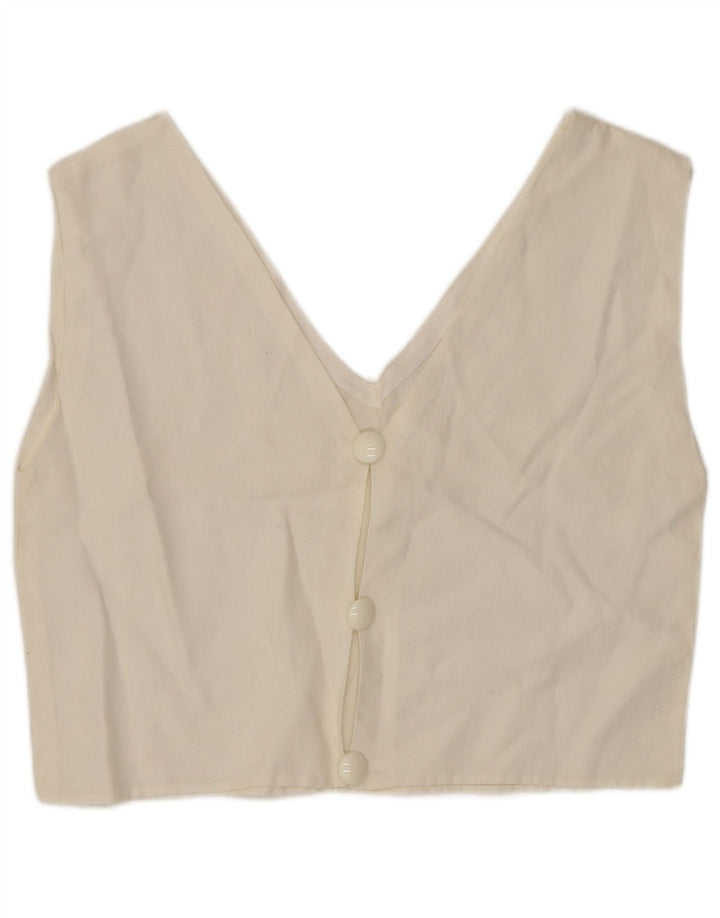 VINTAGE Γυναικείο Αμάνικο Πουκάμισο Μπλούζα UK 12 Medium White