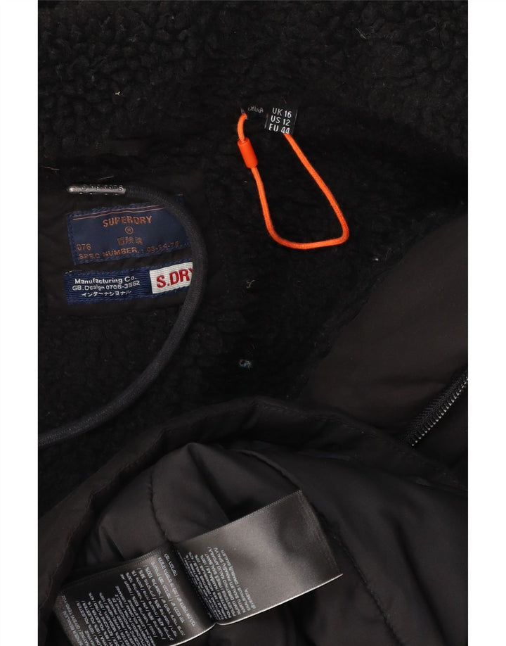 Superdry γυναικείο μπουφάν Parka με κουκούλα UK 16 μεγάλου μαύρου πολυεστέρα