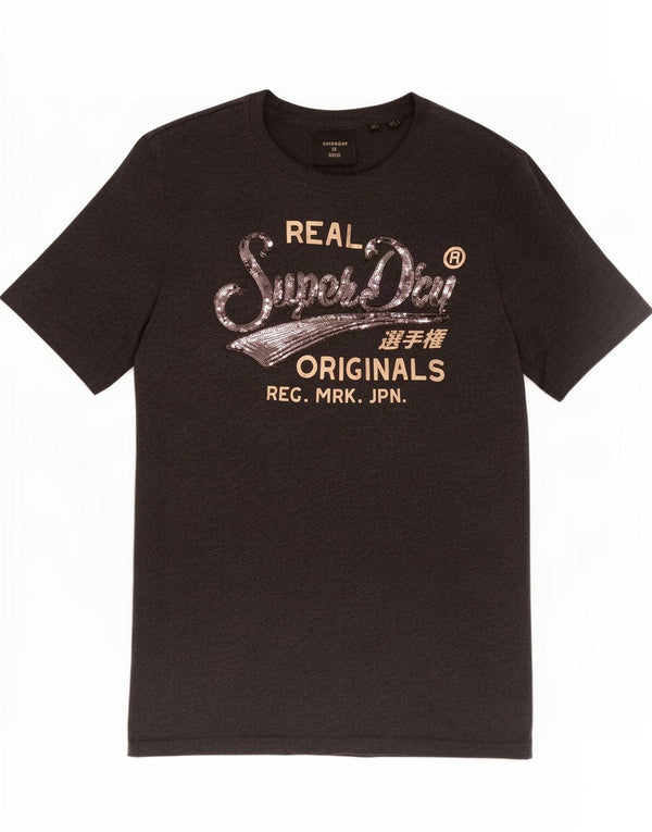 Γυναικείο γραφικό μπλουζάκι Superdry Top UK 12 μεσαίο γκρι βαμβακερό