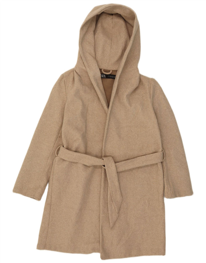 Zara Γυναικείο πανωφόρι με κουκούλα UK 14 Medium Beige Polyester