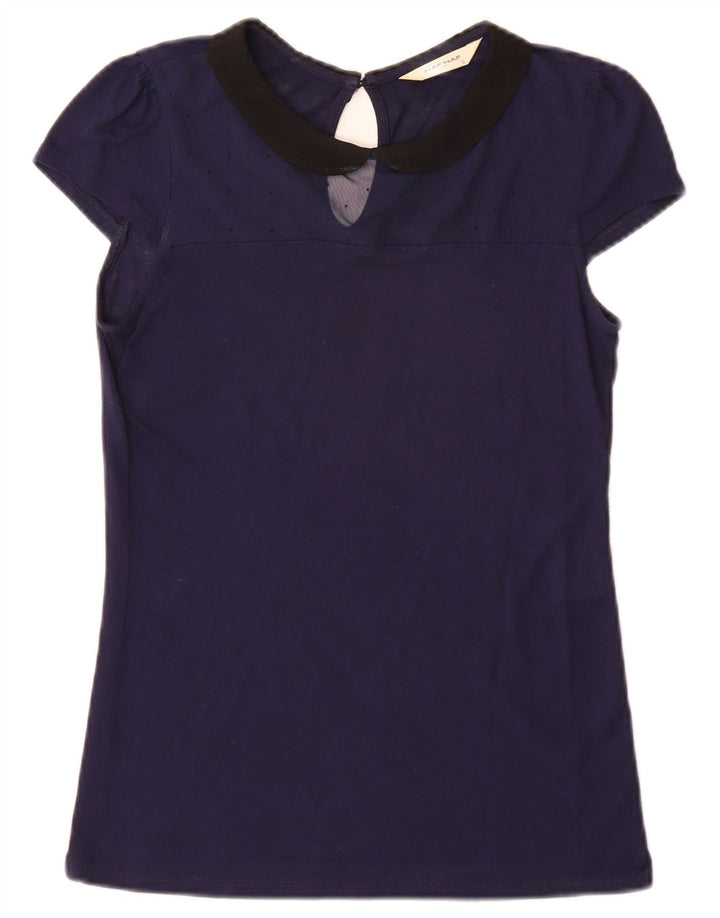 Naf Naf Γυναικεία Μπλούζα Τοπ UK 10 Small Navy Blue Colorblock Modal