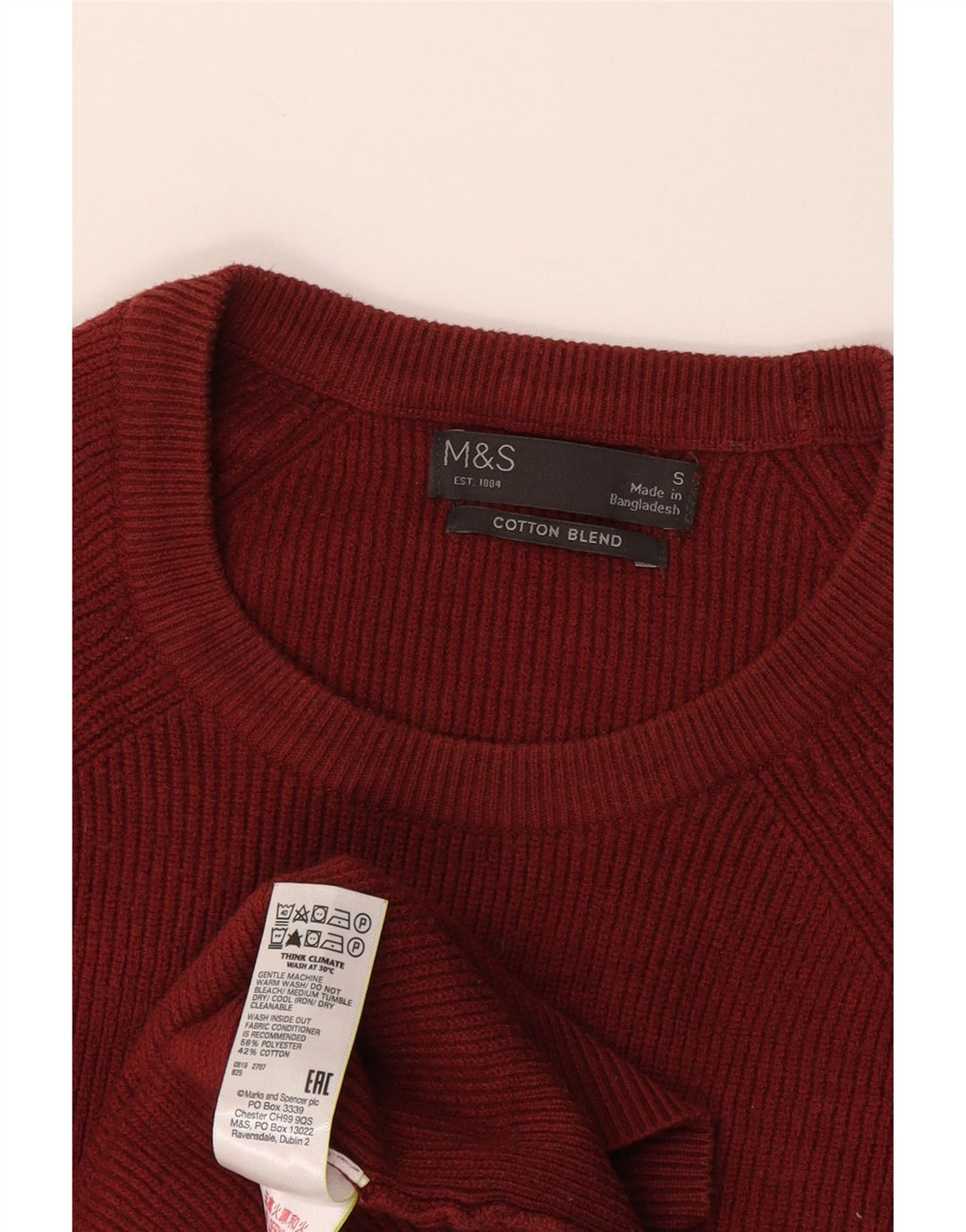 Marks & Spencer Ανδρικό πουλόβερ με λαιμόκοψη μικρού μπορντό πολυεστέρα