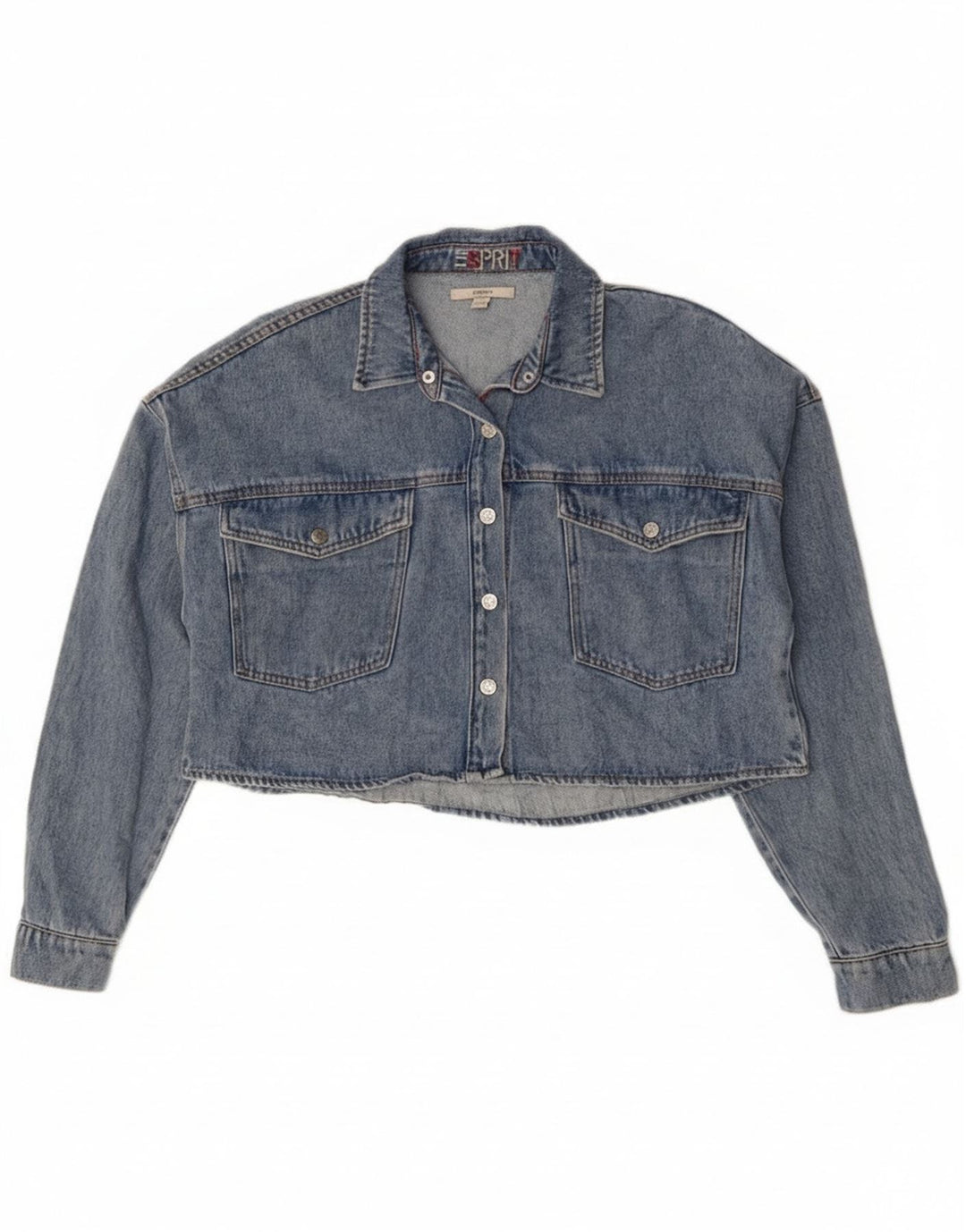 Esprit Γυναικείο Crop Oversized Τζιν μπουφάν UK 10 Small Blue Cotton