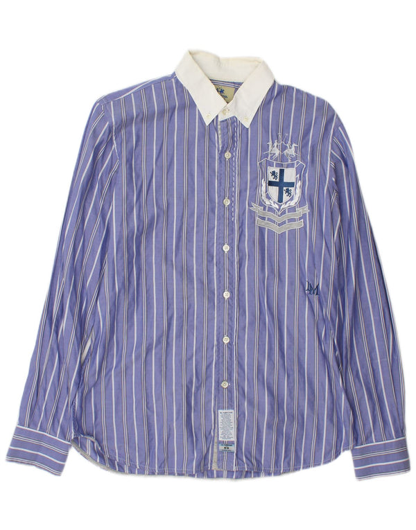 La Martina Mens Buenos Aires Graphic Shirt Medium Blue Striped Cotton