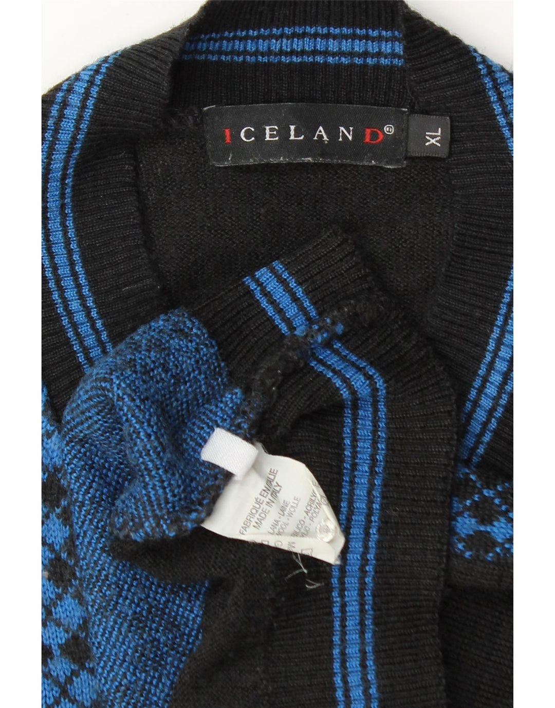Ανδρικό πουλόβερ με λαιμόκοψη Iceland XL μπλε Argyle/Diamond Wool