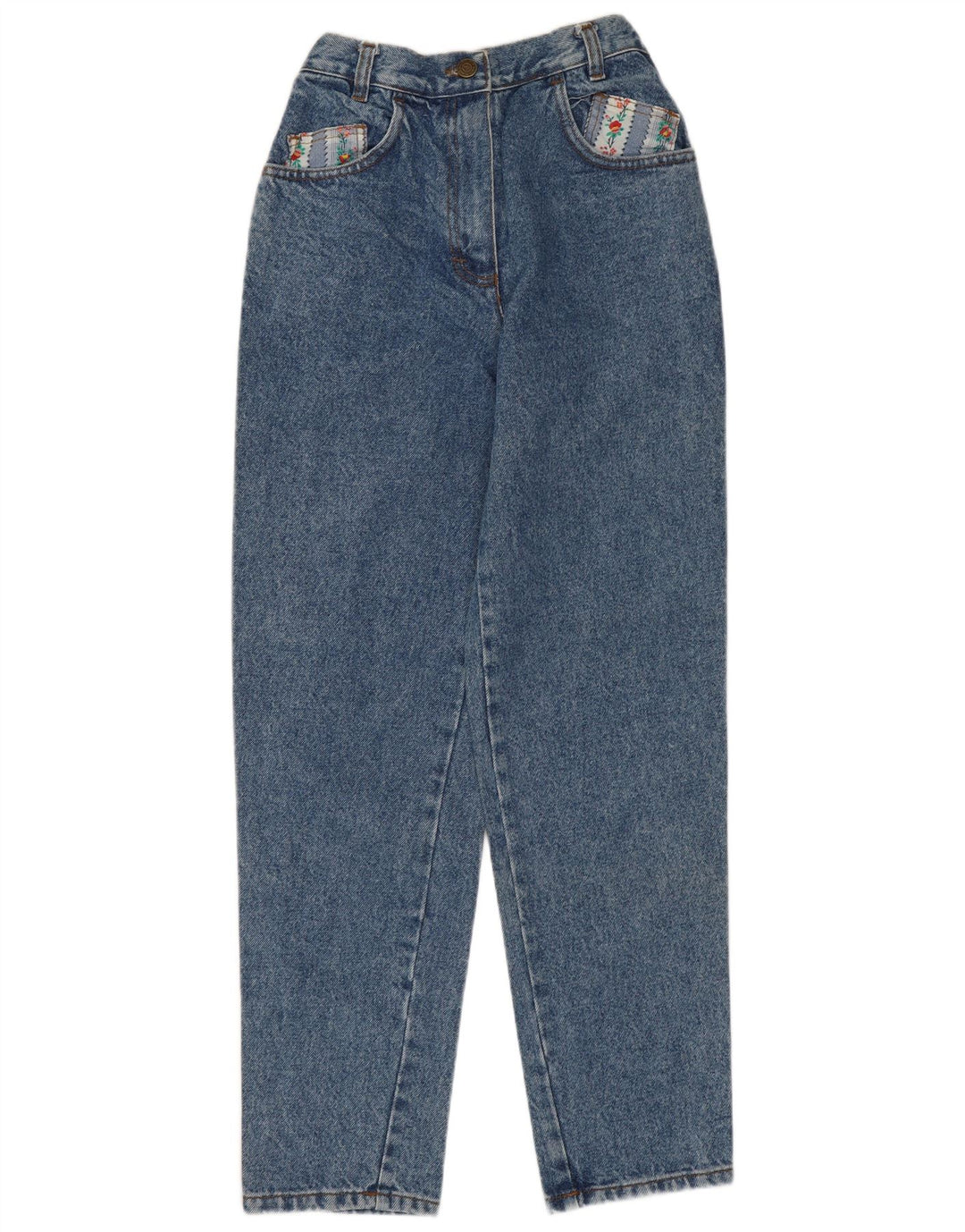 VINTAGE Γυναικείο κωνικό τζιν EU 40 Medium W28 L28 Μπλε φλοράλ βαμβακερό