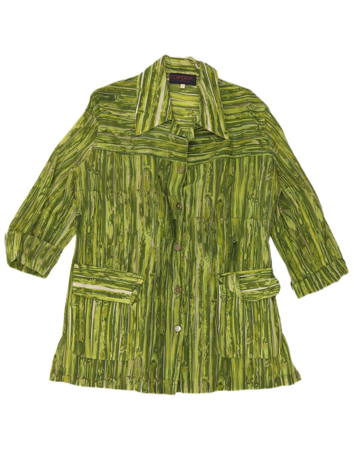 VINTAGE γυναικείο πουκάμισο 3/4 μανίκι μπλούζα UK 14 μεσαίο πράσινο ριγέ βισκόζη