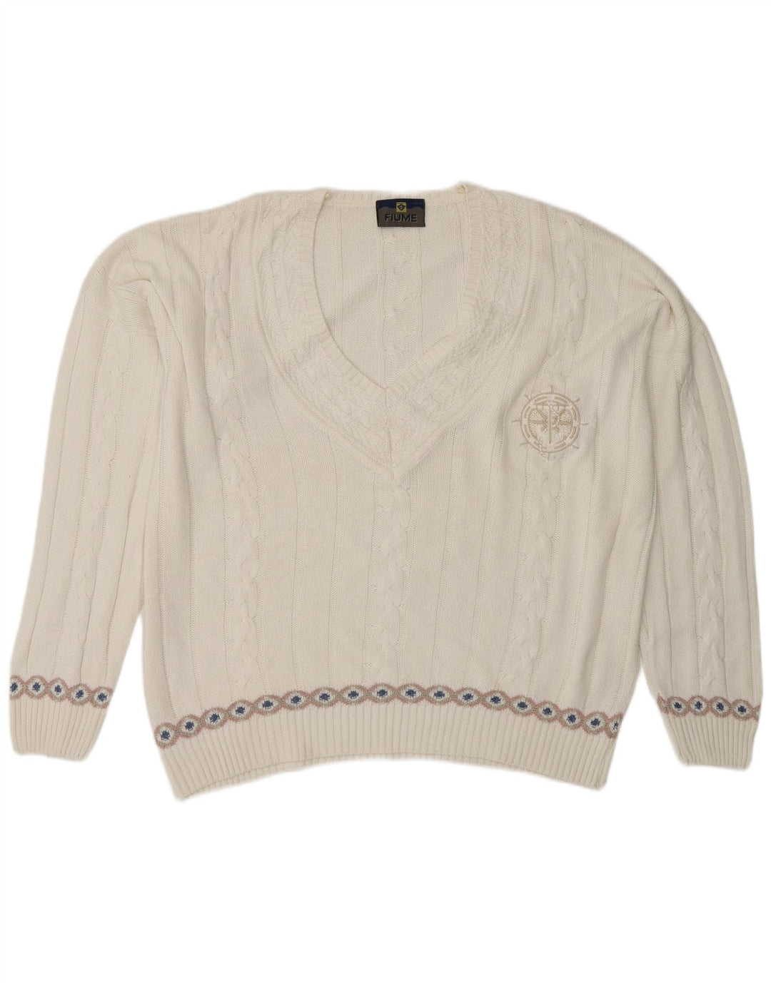 Fiume γυναικείο πουλόβερ με λαιμόκοψη με V λαιμόκοψη UK 20 2XL White Fair Isle