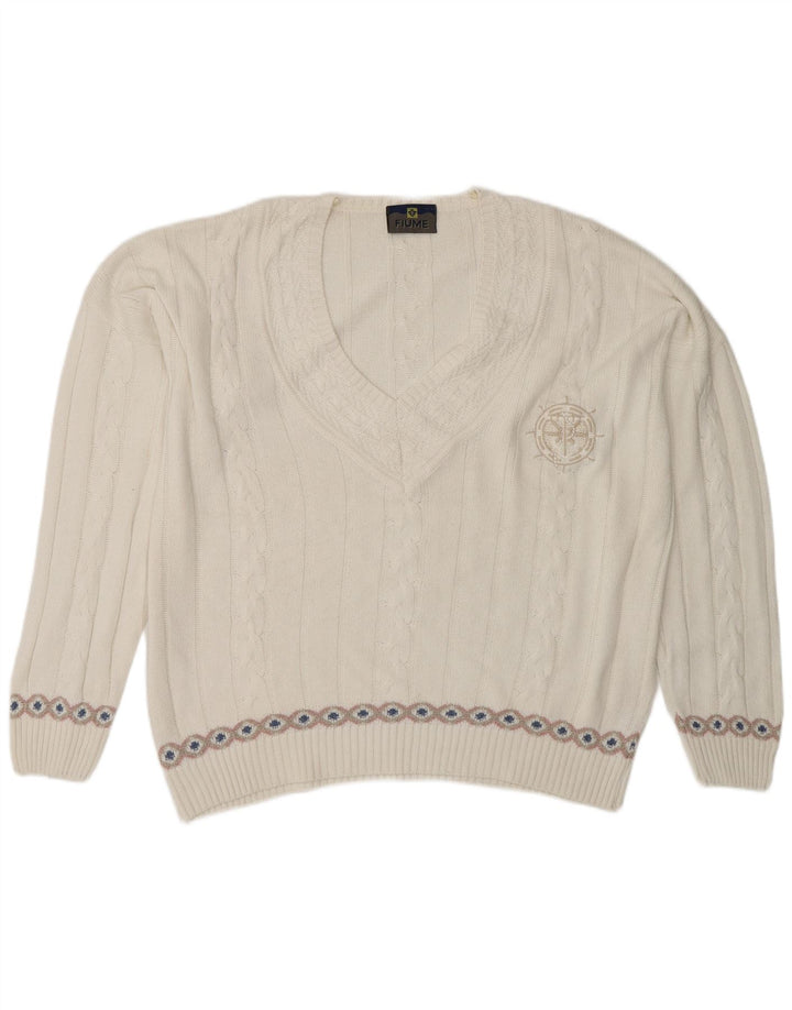 Fiume γυναικείο πουλόβερ με λαιμόκοψη με V λαιμόκοψη UK 20 2XL White Fair Isle